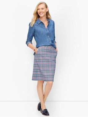 NEW TALBOTS Red White Blue Gingham Plaid A-Line Skirt pockets Americana Preppy